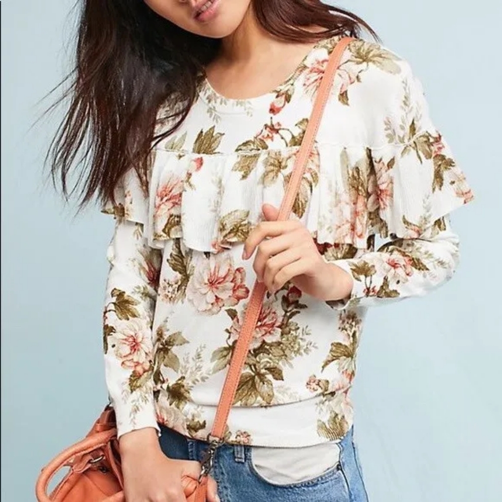 NEW Anthropologie Ritchie Floral Ruffled Sweater